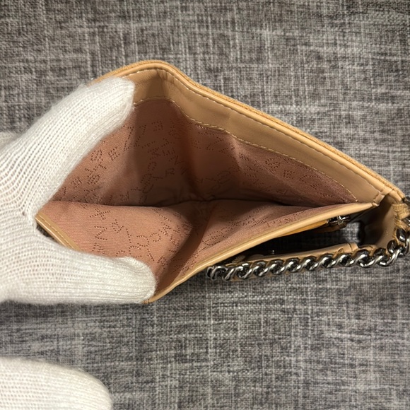 Authentic Stella McCartney Tan Mini Trifold Wallet with Chain Trim - Picture 8 of 11